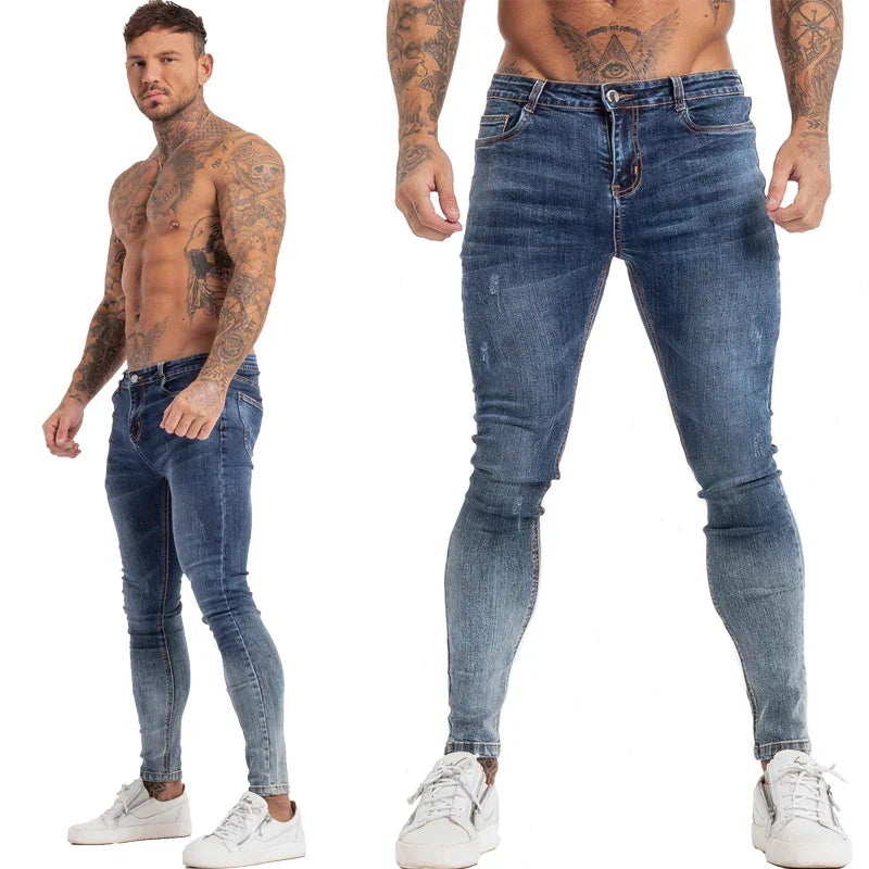 GINGTTO Jeans Men Elastic Waist Skinny Jeans Men