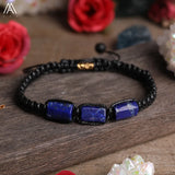 Natural Black Tourmaline Nugget Beads Cord Knotted Braid