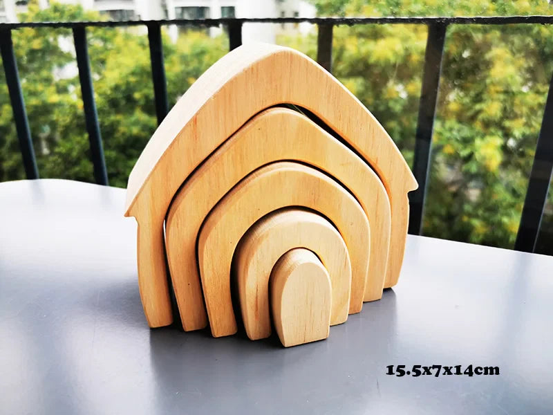 Montessori Wooden Toys Elemental Rainbow Stacking Blocks /Unpaint