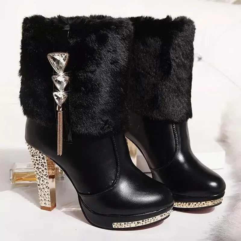 Winter New Women Boots Waterproof Platform High Heel