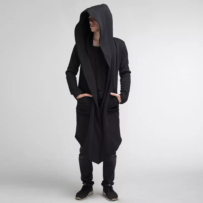 Men's Hooded Cardigan Trench Coat Streetwear Solid Color