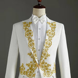 (Jacket+Pants) 2 Piece Wedding Suit White Embroidery Tailcoat