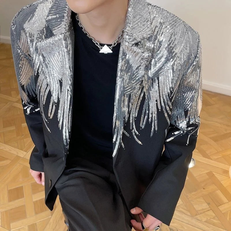 IEFB Heavy Craft Embroidery Sequin Trend Casual Men's