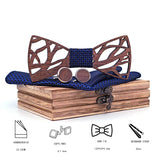 Fashion Hollow Carved Wooden Bow Tie Navy Blue