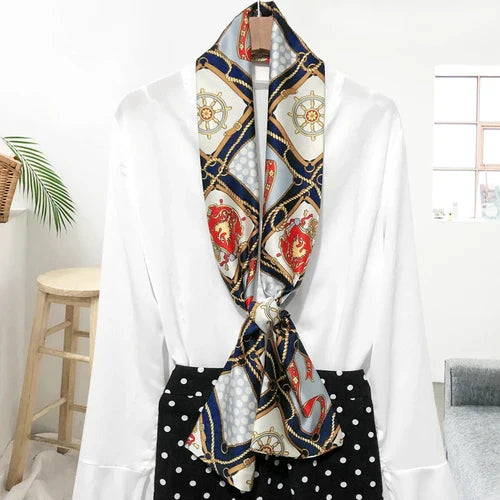 Choice Long Small Women Silk Scarf Tie Decorated