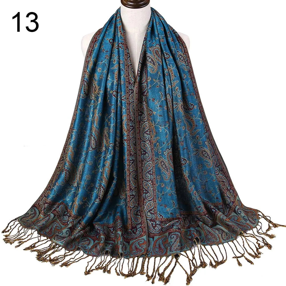 Pashmina Silk Scarf Shawl Wrap Paisley Jacquard Flowers