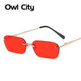 Small Rectangle Rimless Sunglasses Women Square Vintage Sun