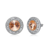 Silver Color Round Stud Earrings Real Crystals from