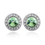 Silver Color Round Stud Earrings Real Crystals from