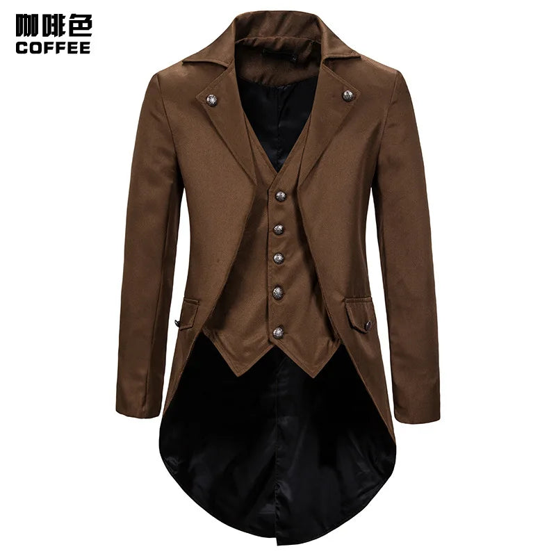 Gothic Victorian Tailcoat Jacket Men Steampunk Medieval Cosplay