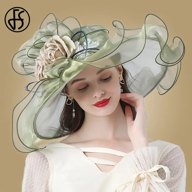 FS Flower Fascinator Women Kentucky Derby Wide Brim