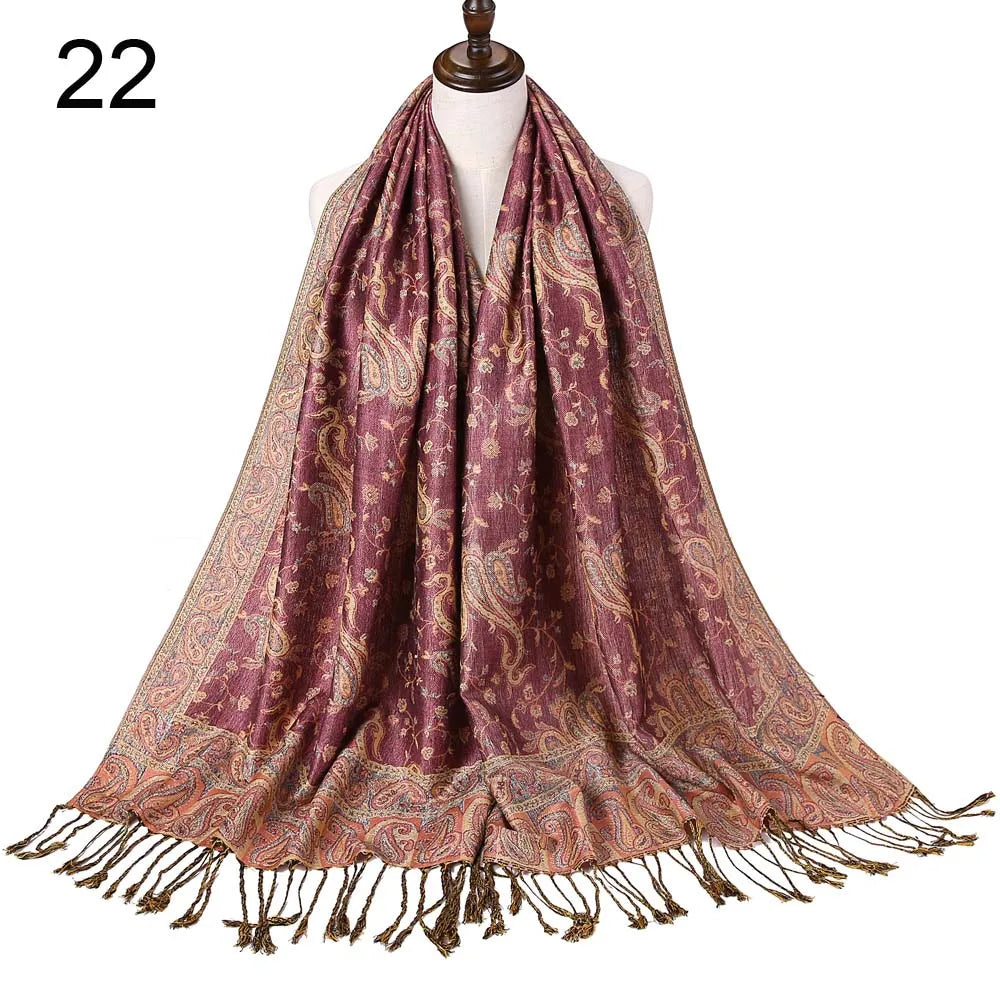 Pashmina Silk Scarf Shawl Wrap Paisley Jacquard Flowers