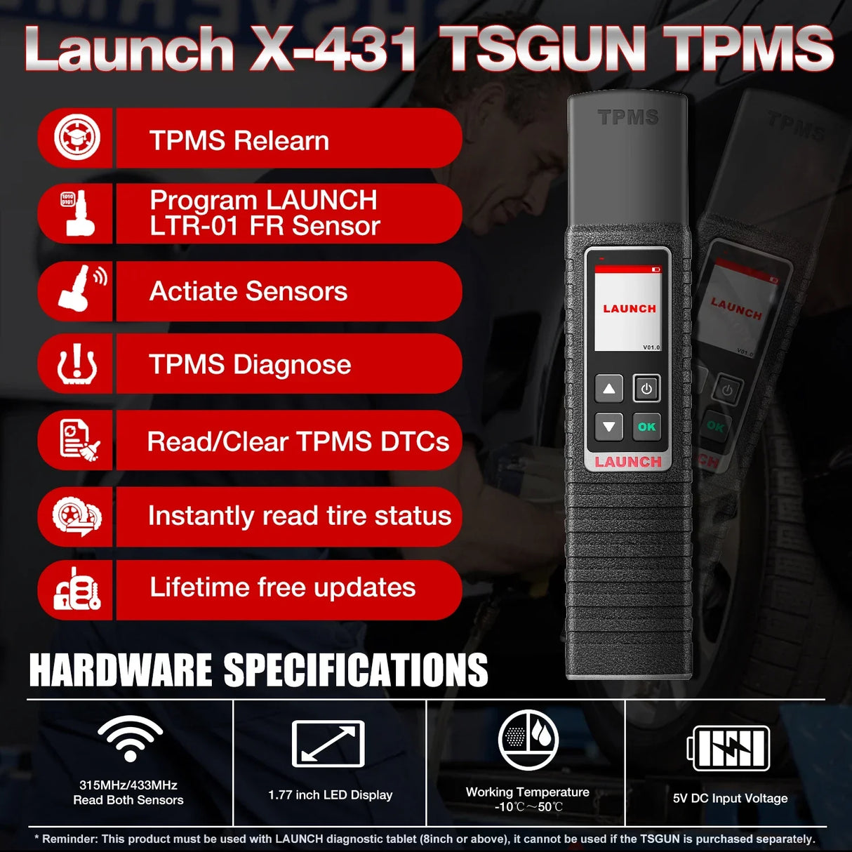 LAUNCH X431 TSGUN Tire Pressure Sensor Inspection Tool