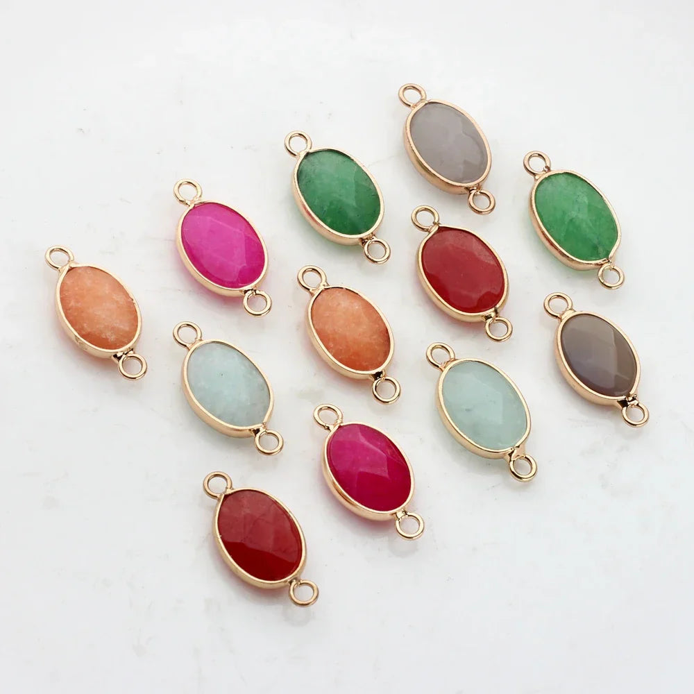 Natural Stone Charms Facet Oval Shape Double Hole