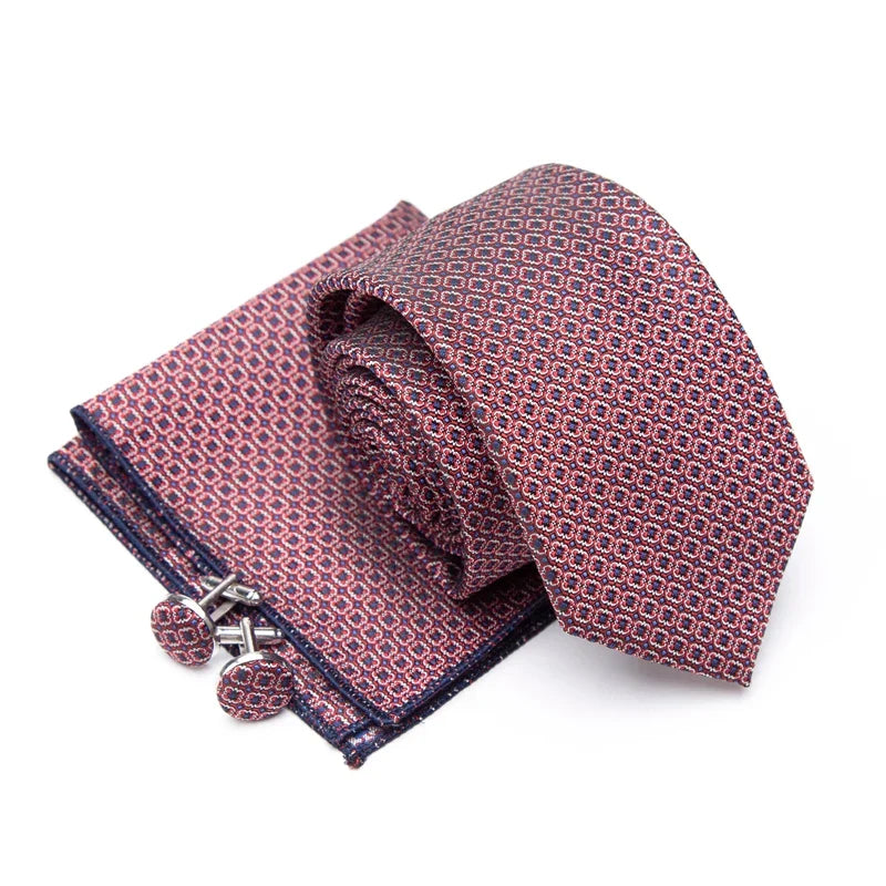 Mens Jacquard Tie Cravat Cufflinks Set Luxury Necktie