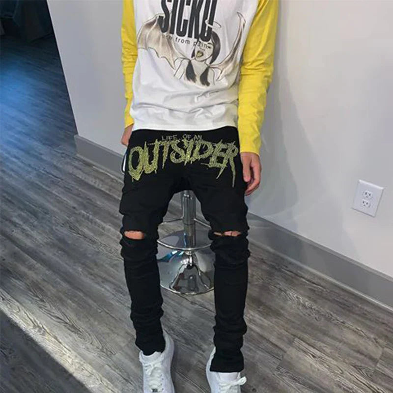 New Men Trend Black Ripped Jeans Fashion Street