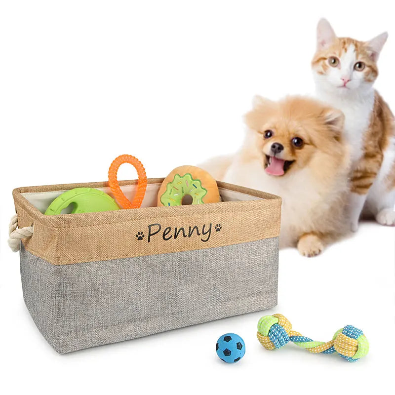 Custom Name Dog Toy Basket Cat Pet Foldable