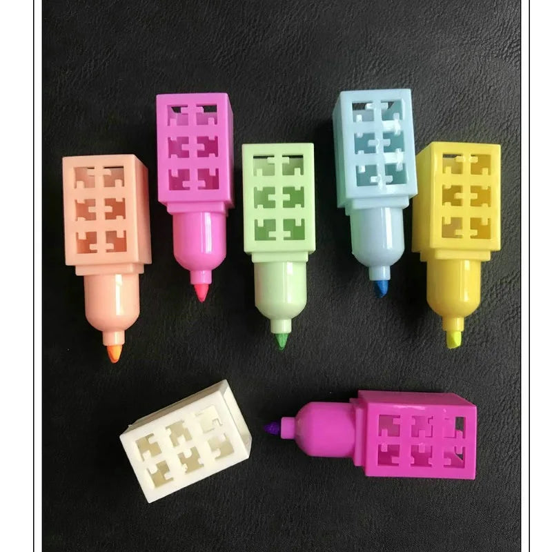 6pcs Mini Block Color Highlighter Pen Building Toy