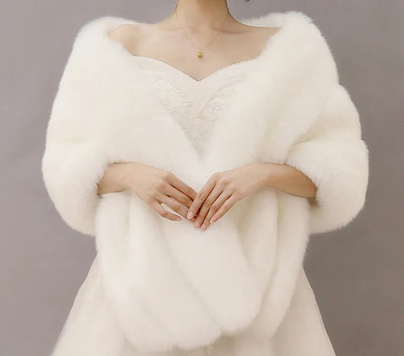 High Quality Faux Fur Wedding Shawl Soft Thick