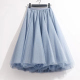High Waist Solid Midi Pleated Tulle Skirt A-line