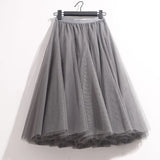 High Waist Solid Midi Pleated Tulle Skirt A-line