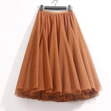High Waist Solid Midi Pleated Tulle Skirt A-line