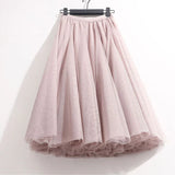High Waist Solid Midi Pleated Tulle Skirt A-line