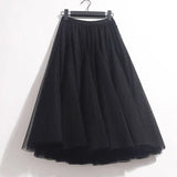 High Waist Solid Midi Pleated Tulle Skirt A-line