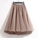 High Waist Solid Midi Pleated Tulle Skirt A-line