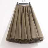 High Waist Solid Midi Pleated Tulle Skirt A-line