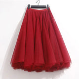 High Waist Solid Midi Pleated Tulle Skirt A-line