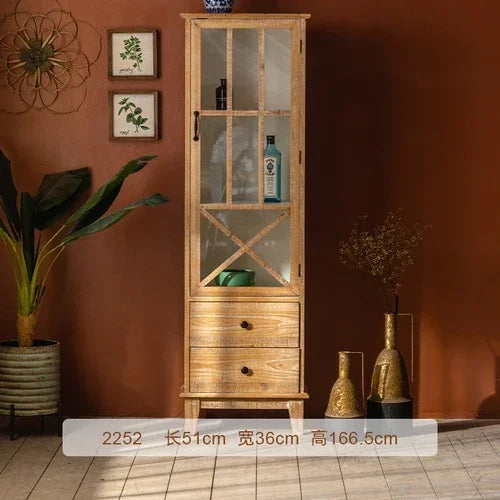 High Wood Living Room Cabinet Corner Minimalist Elegant