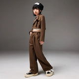 Hip Hop Outfits Girls Performance Wear Brown Blazer