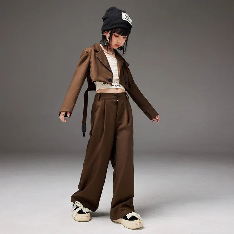 Hip Hop Outfits Girls Performance Wear Brown Blazer