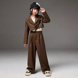 Hip Hop Outfits Girls Performance Wear Brown Blazer