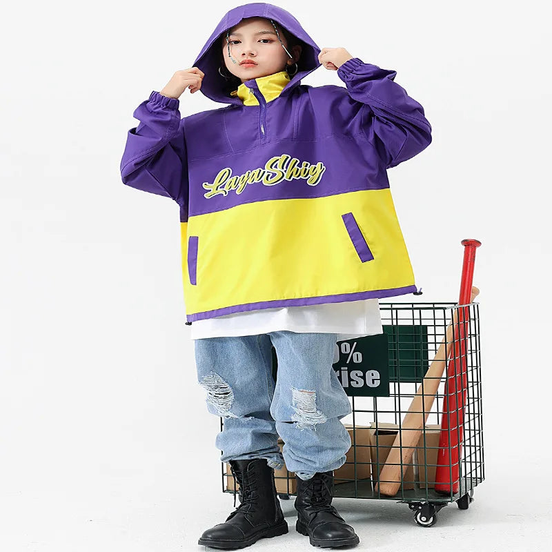 Hip-hop Streetwear Girls Jazz Dance Outfit Purple Yellow