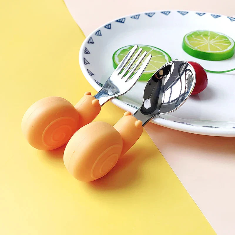 Hippo Snail Whale Silicone Baby Spoon and Fork