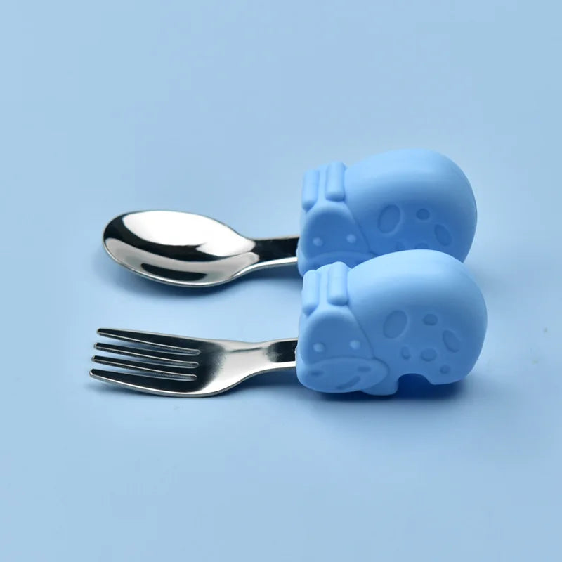 Hippo Snail Whale Silicone Baby Spoon and Fork