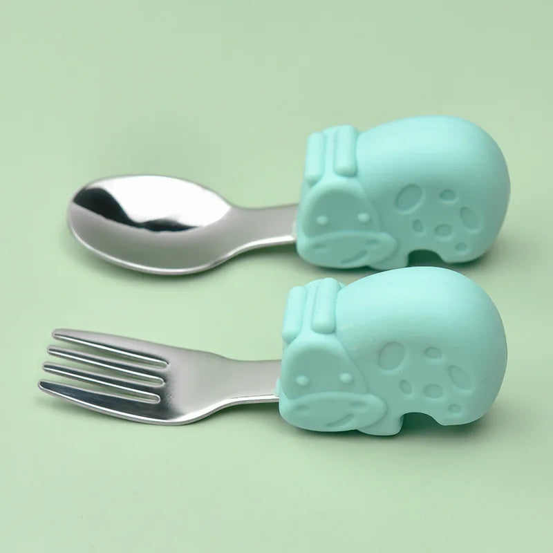 Hippo Snail Whale Silicone Baby Spoon and Fork