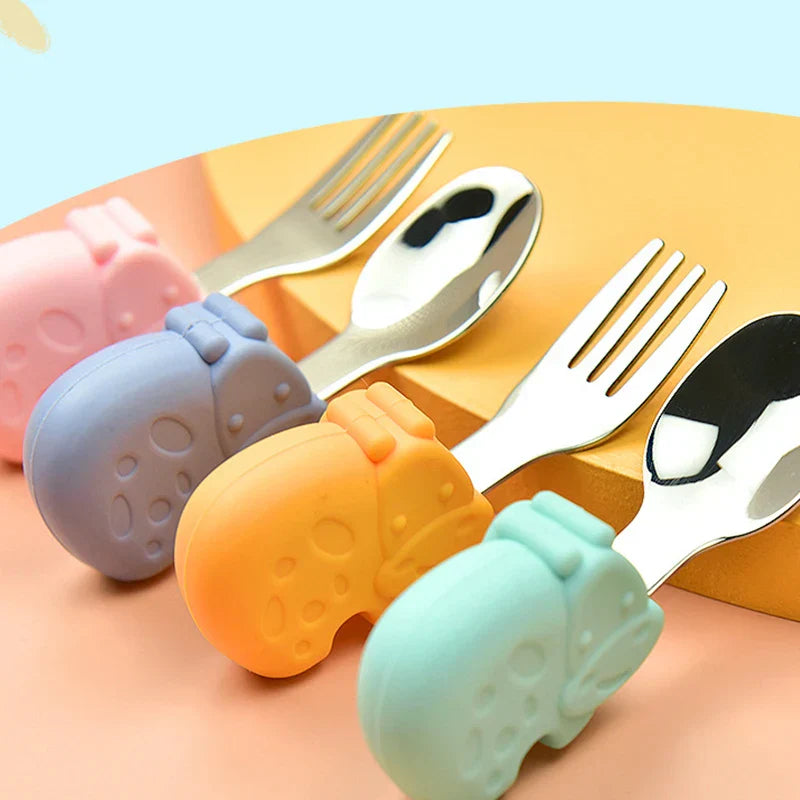 Hippo Snail Whale Silicone Baby Spoon and Fork