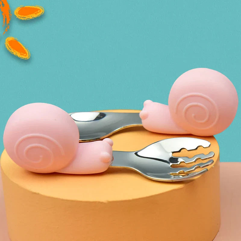 Hippo Snail Whale Silicone Baby Spoon and Fork