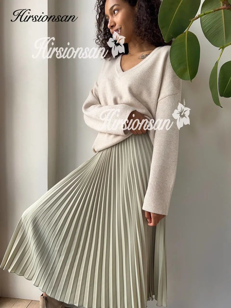 Hirsionsan Pleated Skirts Women 2023 Autumn New Korean