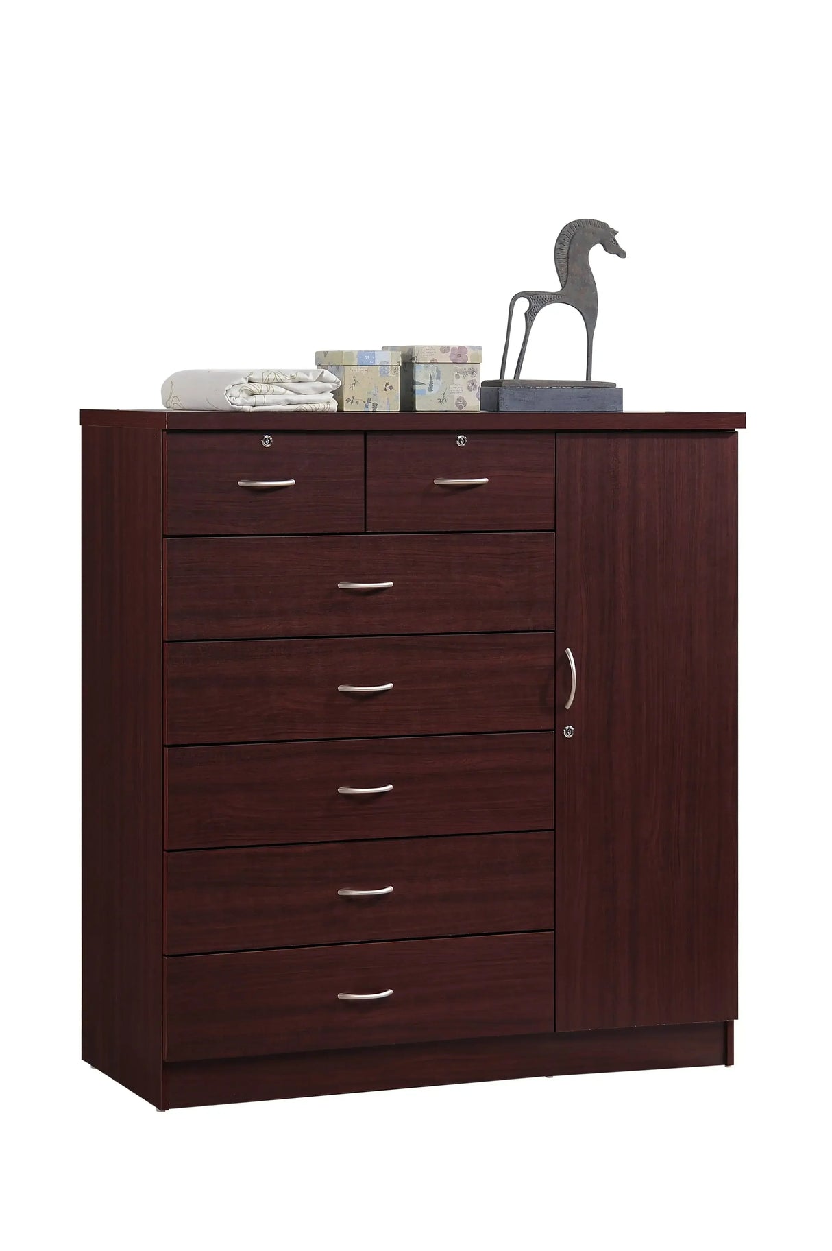 Hodedah 7-Drawer Dresser with Side Cabinet equipped