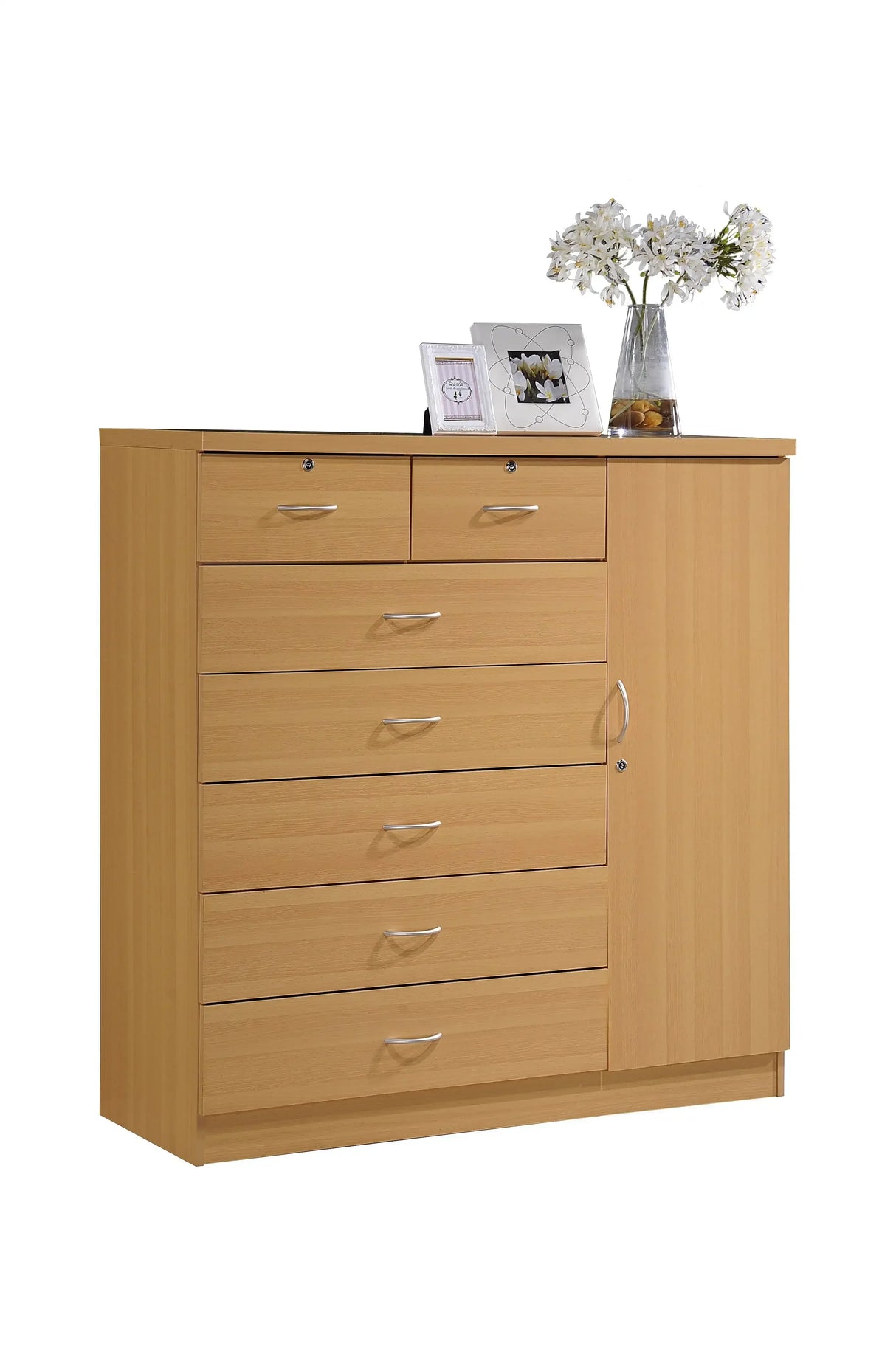 Hodedah 7-Drawer Dresser with Side Cabinet equipped