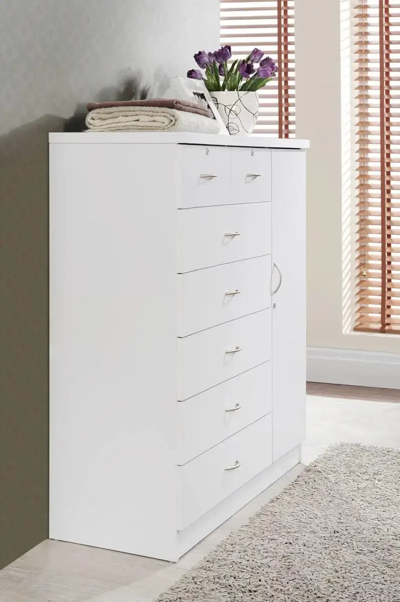 Hodedah 7-Drawer Dresser with Side Cabinet equipped
