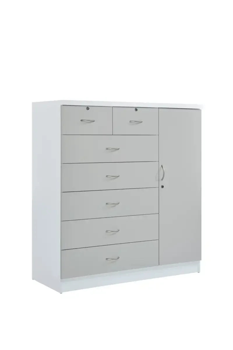 Hodedah 7-Drawer Dresser with Side Cabinet equipped