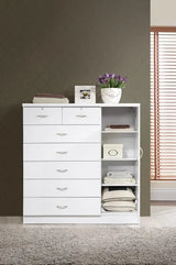 Hodedah 7-Drawer Dresser with Side Cabinet equipped