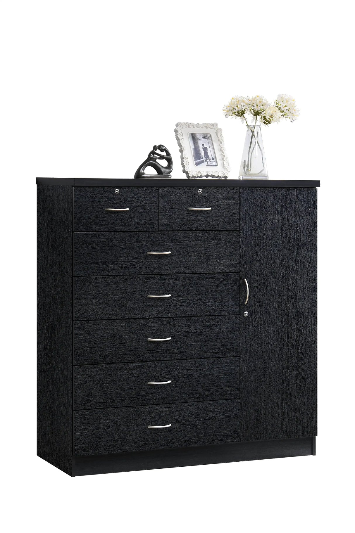 Hodedah 7-Drawer Dresser with Side Cabinet equipped