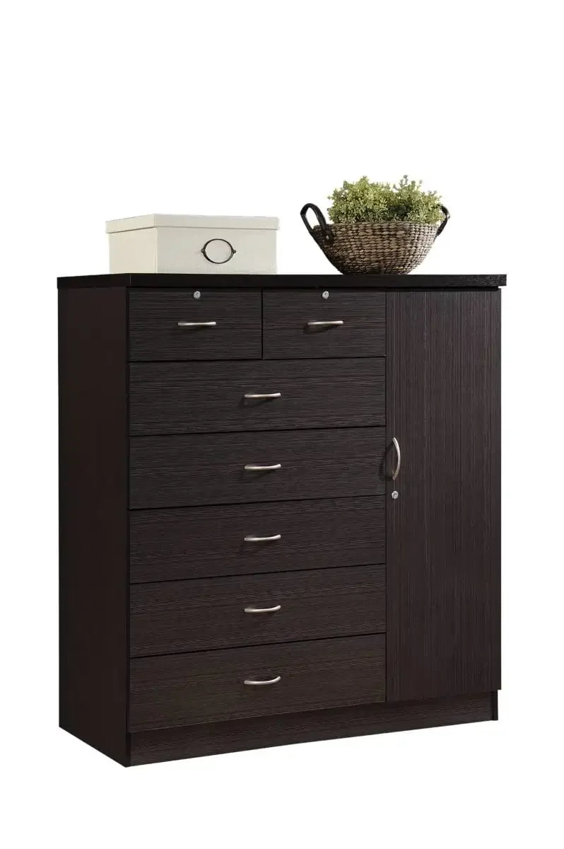 Hodedah 7-Drawer Dresser with Side Cabinet equipped