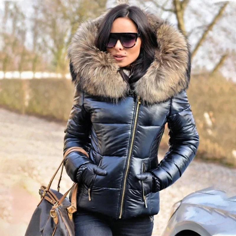 Hooded Fur Collar Jackets and Coats Winter Women